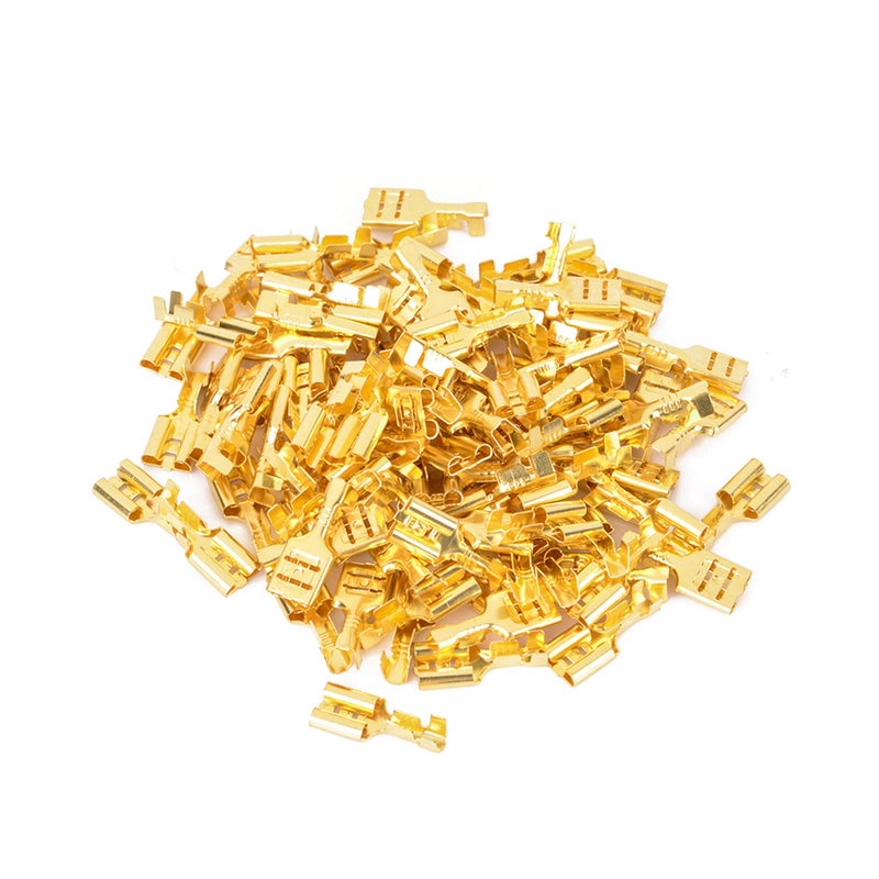 RLECS 150pcs 2.8mm 4.8mm 6.3mm Female Spade Connector Brass Crimp Terminal Connector with Insulating Sleeves Assorted Kit Cold-Pressed Terminal Gold - Image 2